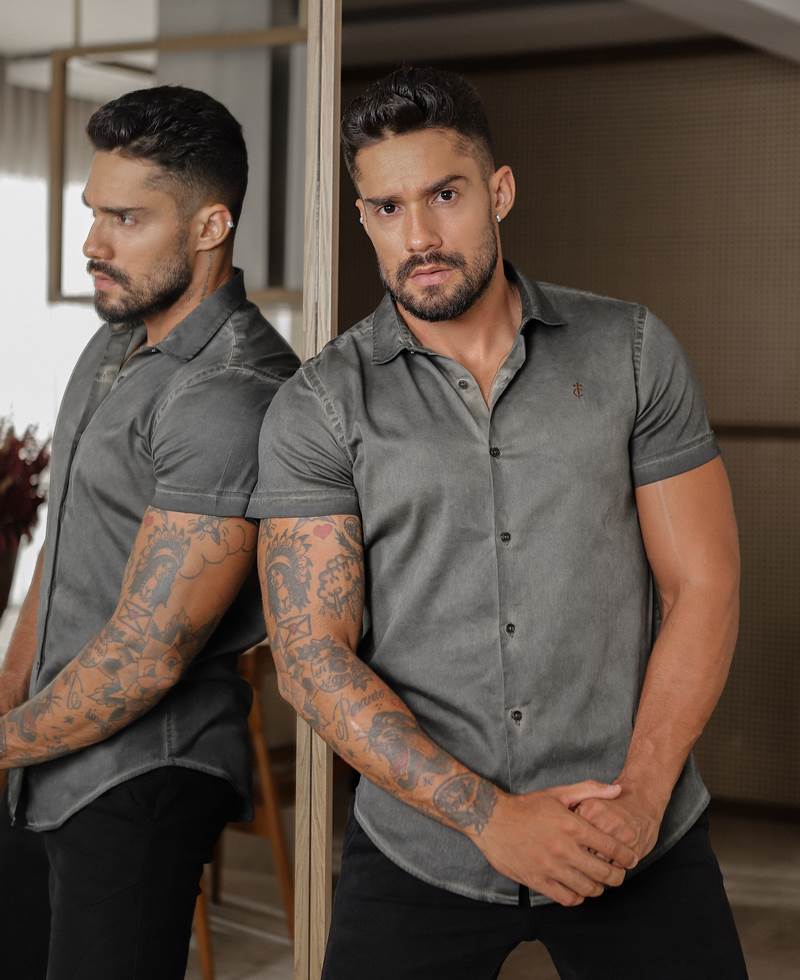 Camisa Masculina Slim Fit Grey